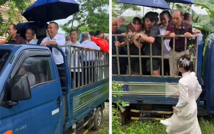 Đám hỏi ở Vĩnh Phúc độc lạ khi cả nhà trai đi xe tải mui trần